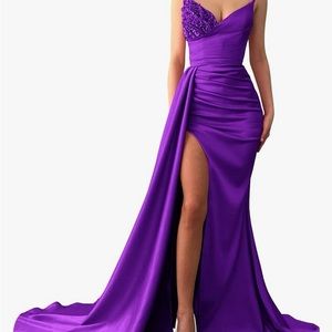 Purple, mermaid, sequin dress slid on the side